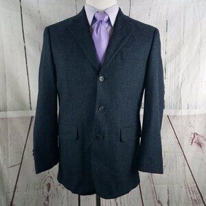 Zante Ultimo Peters Clothiers Wool Cashmere 38R 3 Button Blue Check Sport Coat